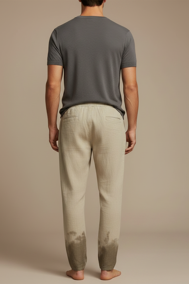 Pantalon Fluide Beige Coton Lin Dégradé Décontracté Homme - vue 2