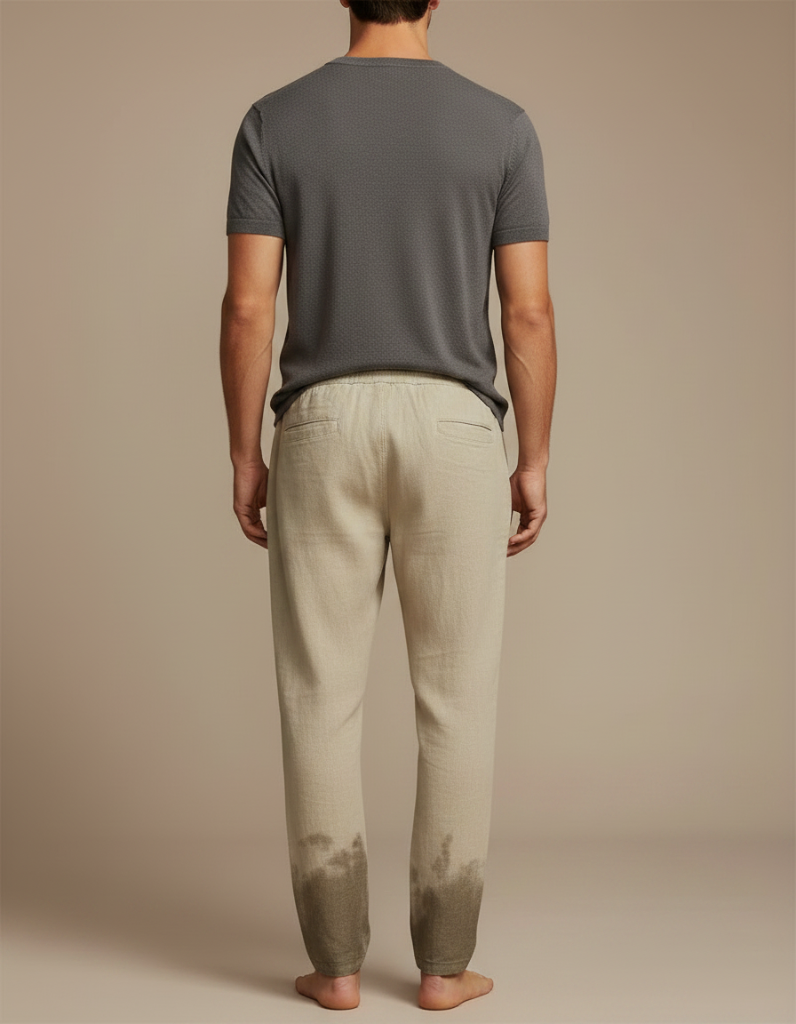 Pantalon Fluide Beige Coton Lin Dégradé Décontracté Homme - vue 2