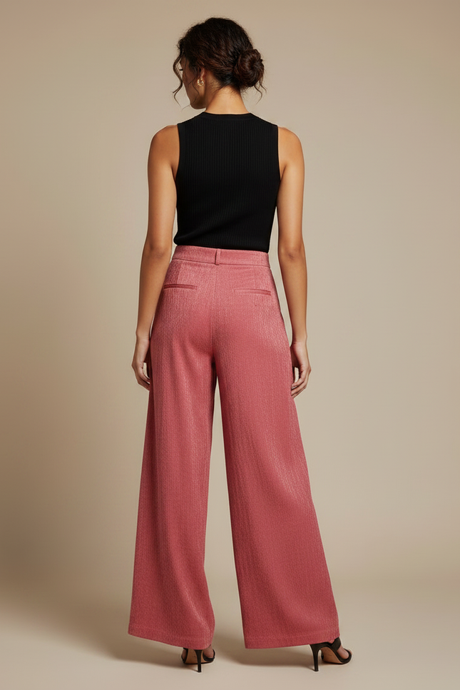 Pantalon Fluide Rose Plissé Ample Élégant Femme - Viscose - vue 2