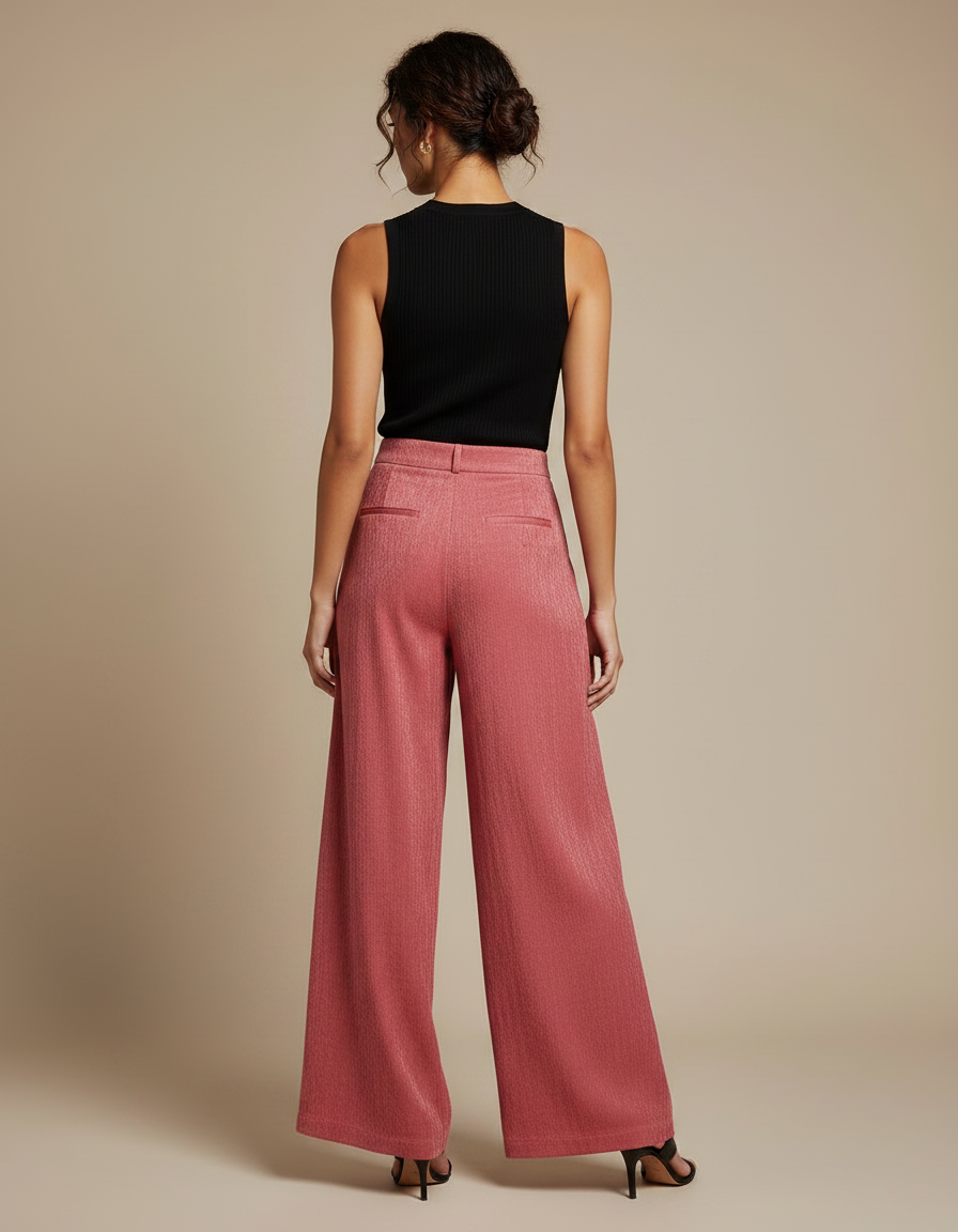 Pantalon Fluide Rose Plissé Ample Élégant Femme - Viscose - vue 2