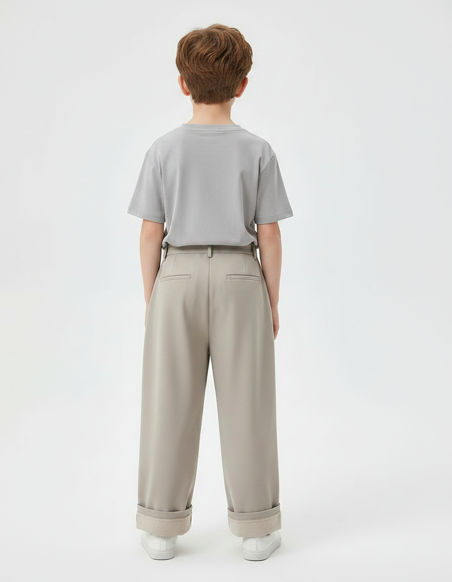 Pantalon Fluide Kaki Ample Plissé Décontracté Enfant - Polyester - vue 2