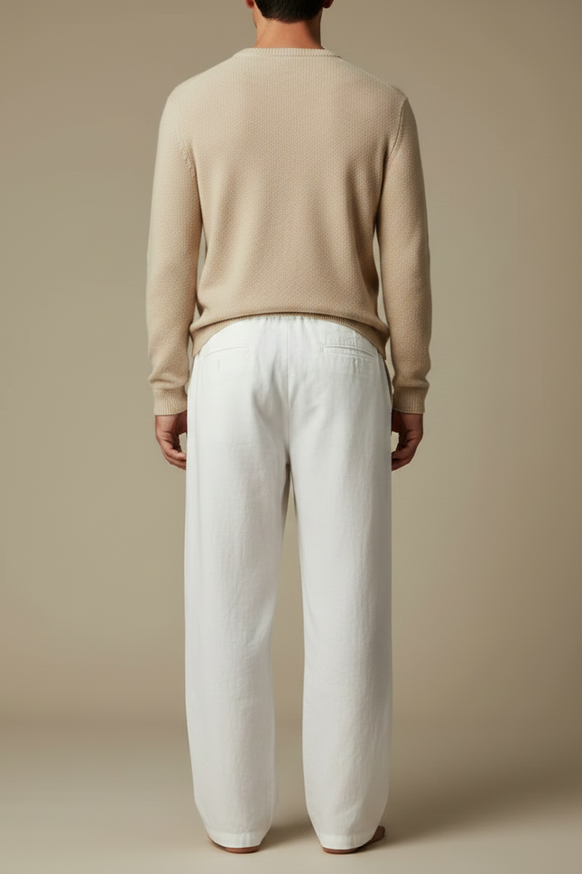 Pantalon Fluide Blanc Ample Coton Lin Décontracté Homme - vue 2