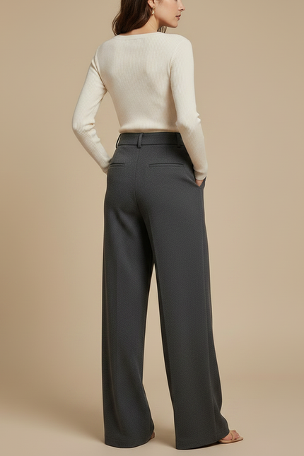 Pantalon Large Fluide Femme Petite - Gris Laine - vue 2