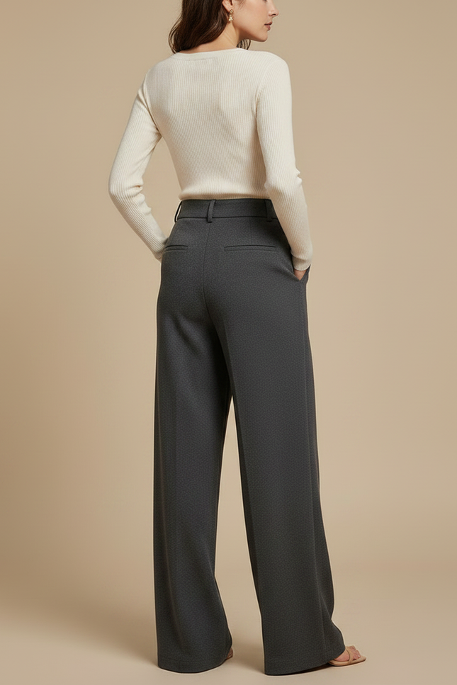 Pantalon Large Fluide Femme Petite - Gris Laine - vue 2