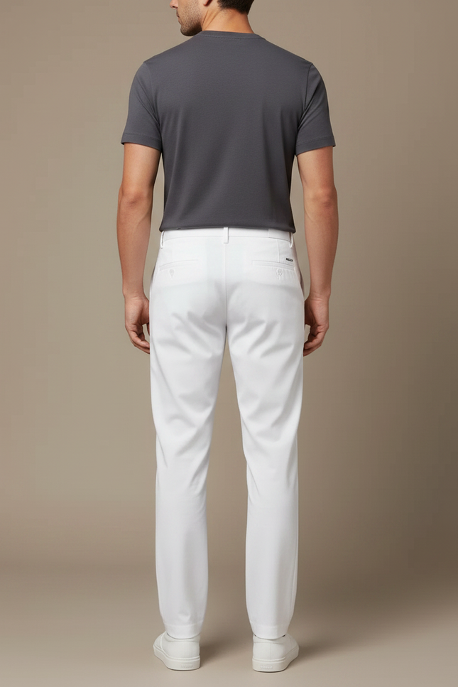 Pantalon Fluide Blanc Coton Droit Élégant Homme - vue 2