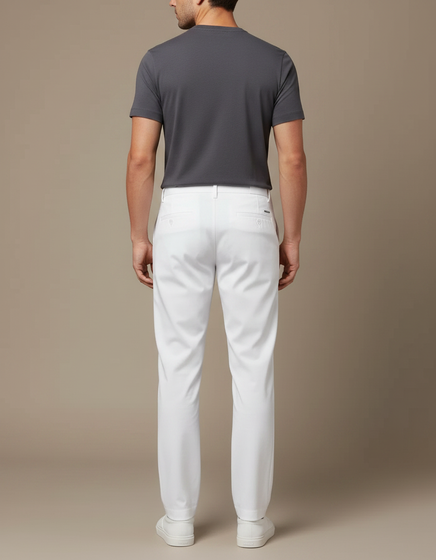 Pantalon Fluide Blanc Coton Droit Élégant Homme - vue 2
