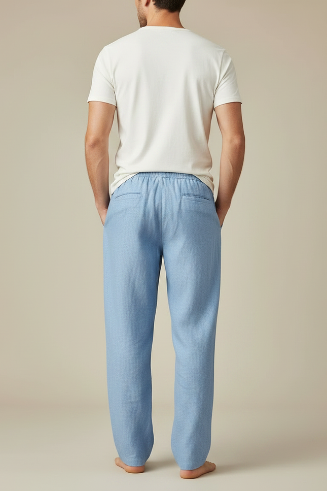 Pantalon Fluide Bleu Ciel Ample Lin Cordon Décontracté - vue 2