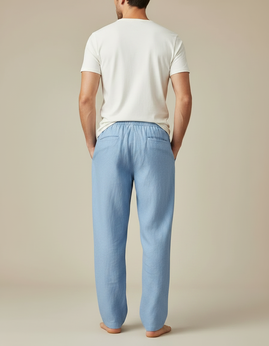 Pantalon Fluide Bleu Ciel Ample Lin Cordon Décontracté - vue 2