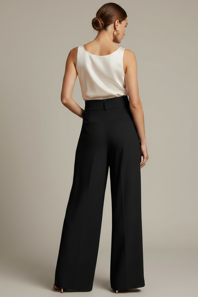 Pantalon Fluide Portefeuille - Noir Viscose - vue 2