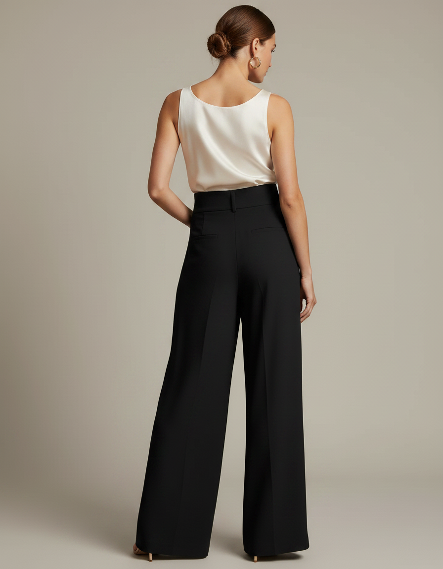 Pantalon Fluide Portefeuille - Noir Viscose - vue 2