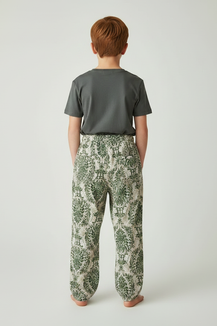 Pantalon Fluide Vert Imprimé Baroque Ample Enfant - Viscose - vue 2