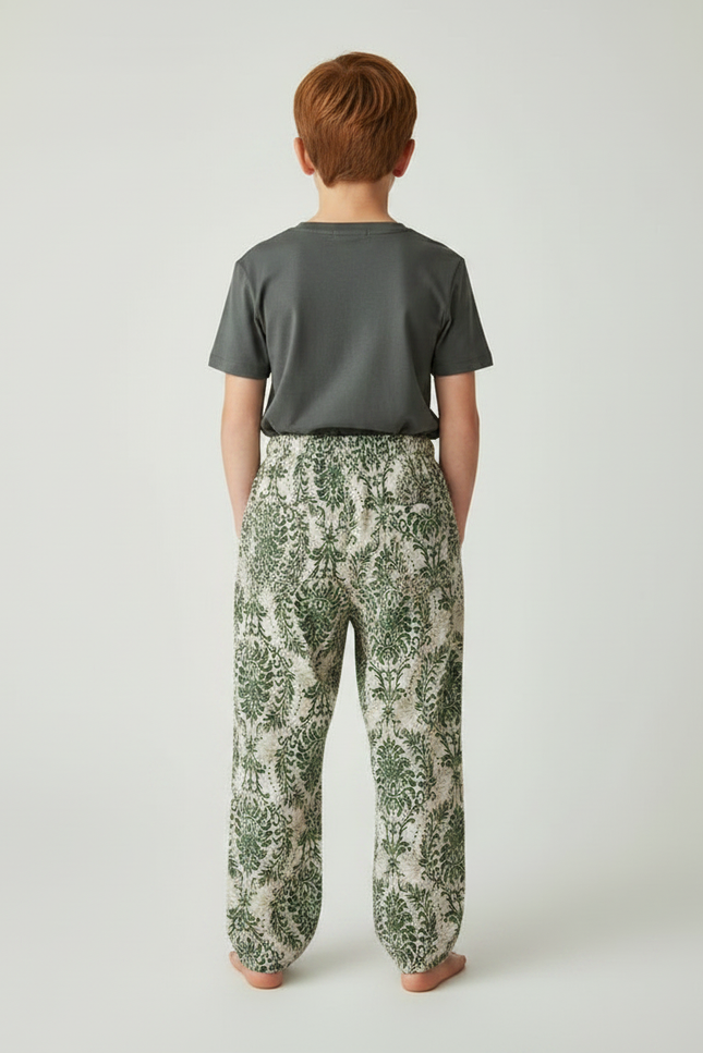 Pantalon Fluide Vert Imprimé Baroque Ample Enfant - Viscose - vue 2