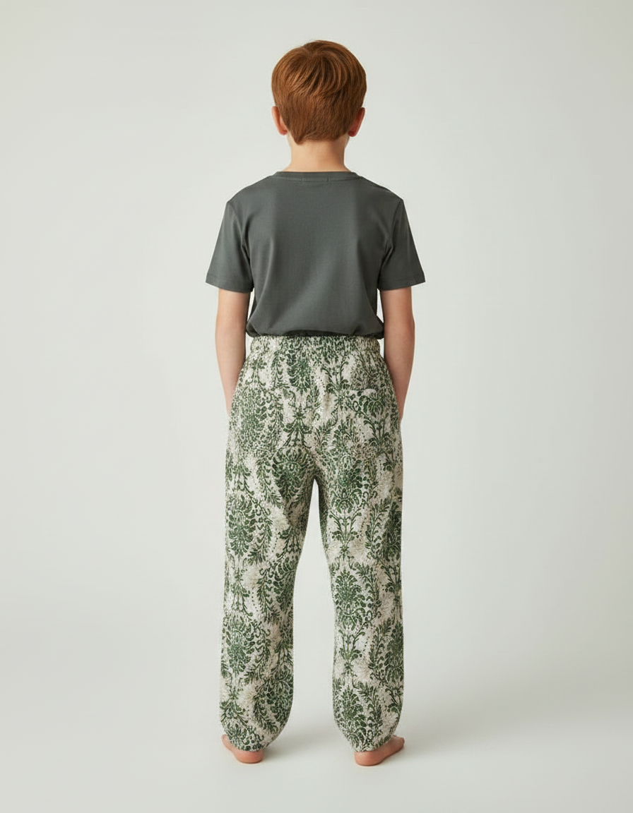 Pantalon Fluide Vert Imprimé Baroque Ample Enfant - Viscose - vue 2