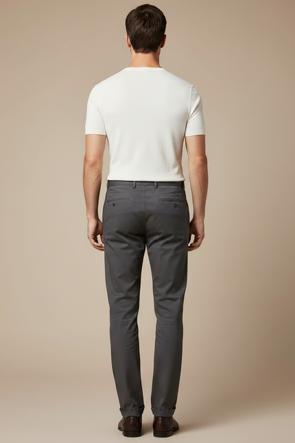 Pantalon Fluide Gris Coton Droit Élégant Homme - Gabardine - vue 2