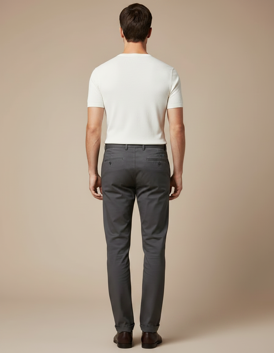 Pantalon Fluide Gris Coton Droit Élégant Homme - Gabardine - vue 2