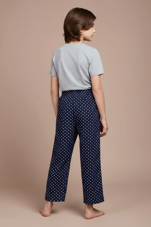 Pantalon Fluide Bleu Marine Points Blancs Ample - Viscose - vue 2