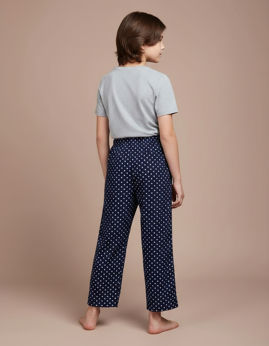 Pantalon Fluide Bleu Marine Points Blancs Ample - Viscose - vue 2