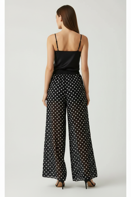 Pantalon Fluide Noir Ample Pois Chiffon Femme - Polyester - vue 2