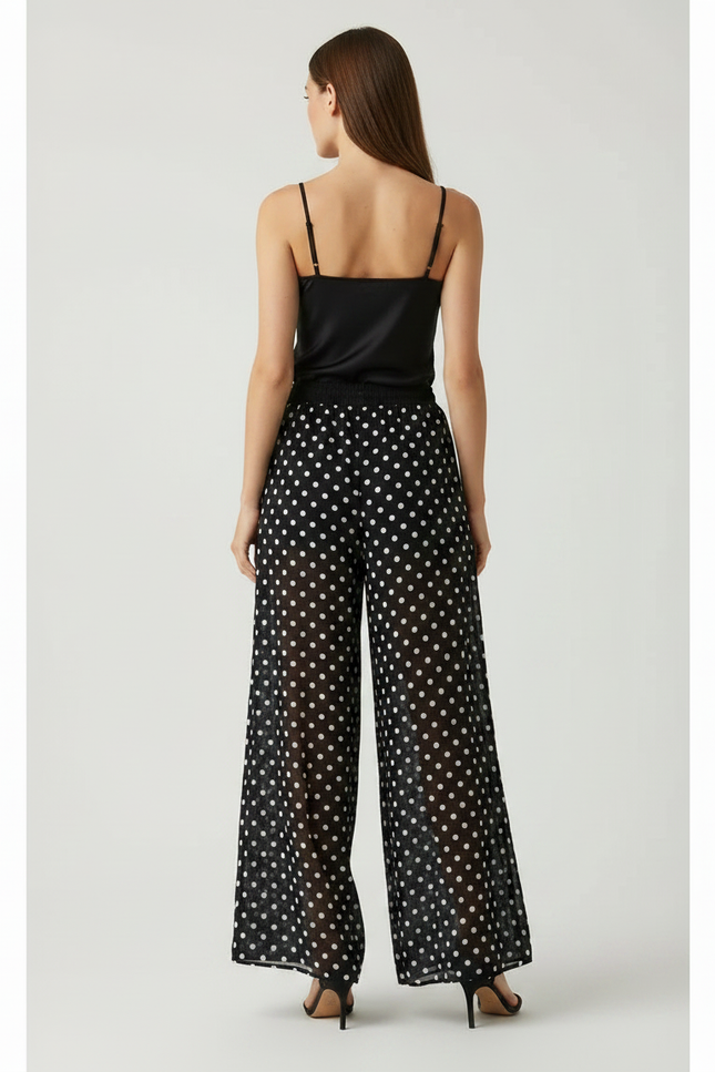 Pantalon Fluide Noir Ample Pois Chiffon Femme - Polyester - vue 2