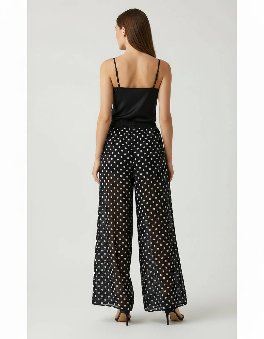 Pantalon Fluide Noir Ample Pois Chiffon Femme - Polyester - vue 2