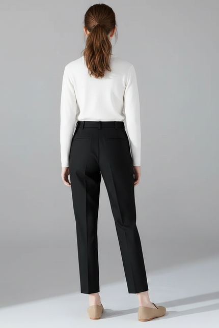 Pantalon Fluide Noir Droit Élégant Taille Haute - Viscose - vue 2