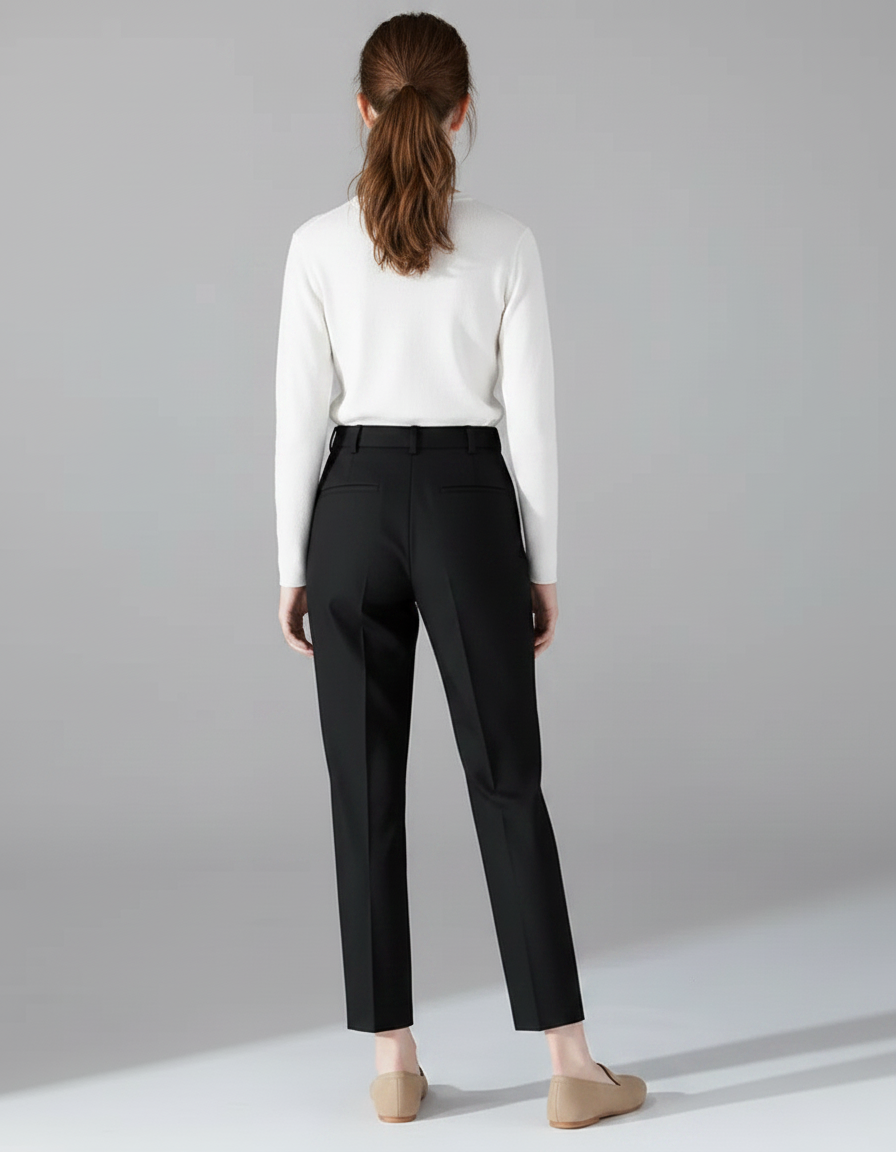 Pantalon Fluide Noir Droit Élégant Taille Haute - Viscose - vue 2