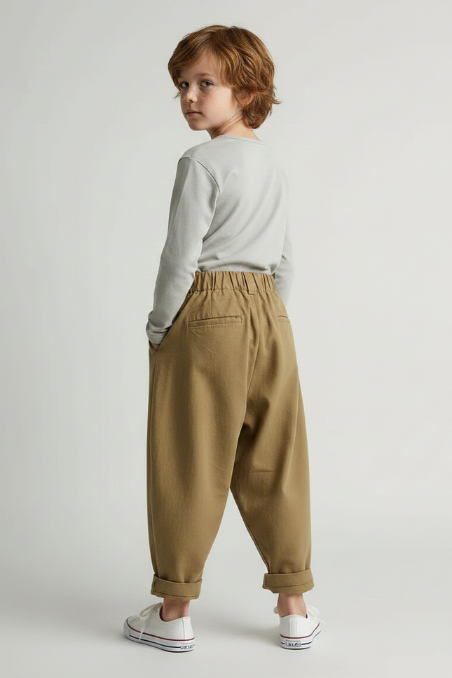 Pantalon Fluide Kaki Ample Décontracté Coton Enfants - vue 2