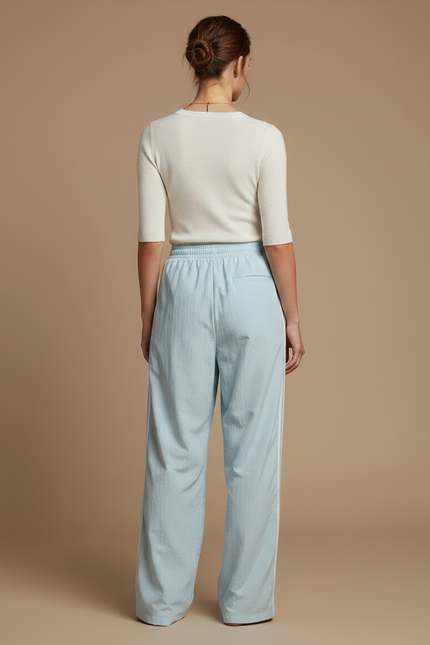 Pantalon Fluide Bleu Ciel Ample Rayures Blanches Sportif - Polyester - vue 2
