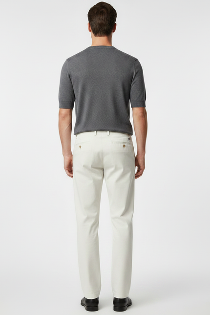 Pantalon Fluide Écru Coton Droit Élégant Homme - Blanc - vue 2