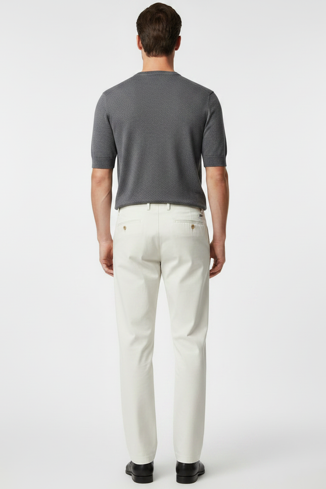 Pantalon Fluide Écru Coton Droit Élégant Homme - Blanc - vue 2