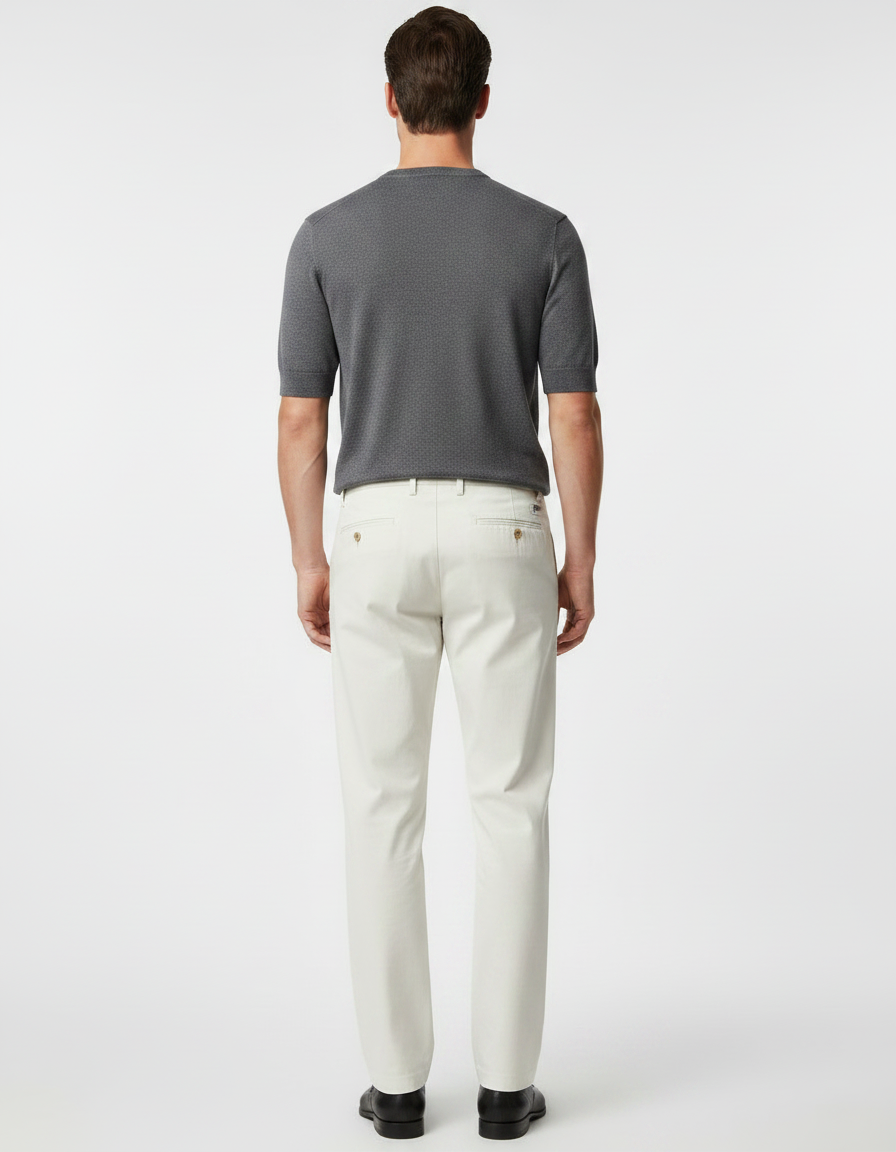 Pantalon Fluide Écru Coton Droit Élégant Homme - Blanc - vue 2