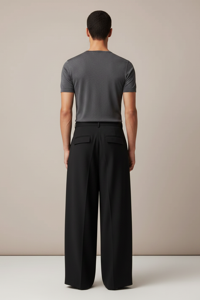 Pantalon Fluide Homme Noir Palazzo Viscose Chic Mi-saison - Polyester - vue 2