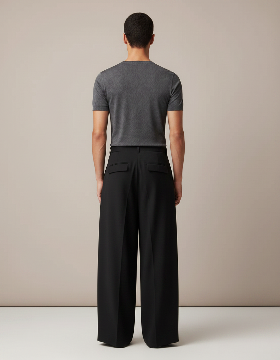 Pantalon Fluide Homme Noir Palazzo Viscose Chic Mi-saison - Polyester - vue 2