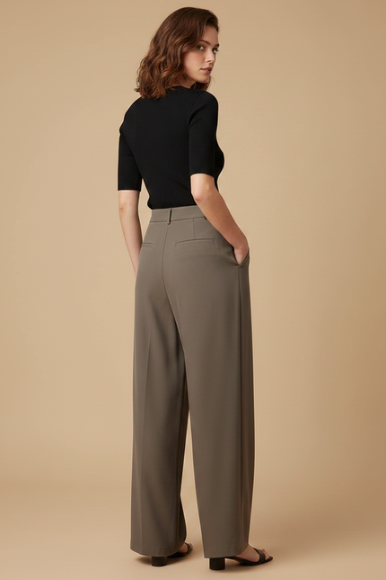 Pantalon Fluide Taupe - Kaki Polyester - vue 2
