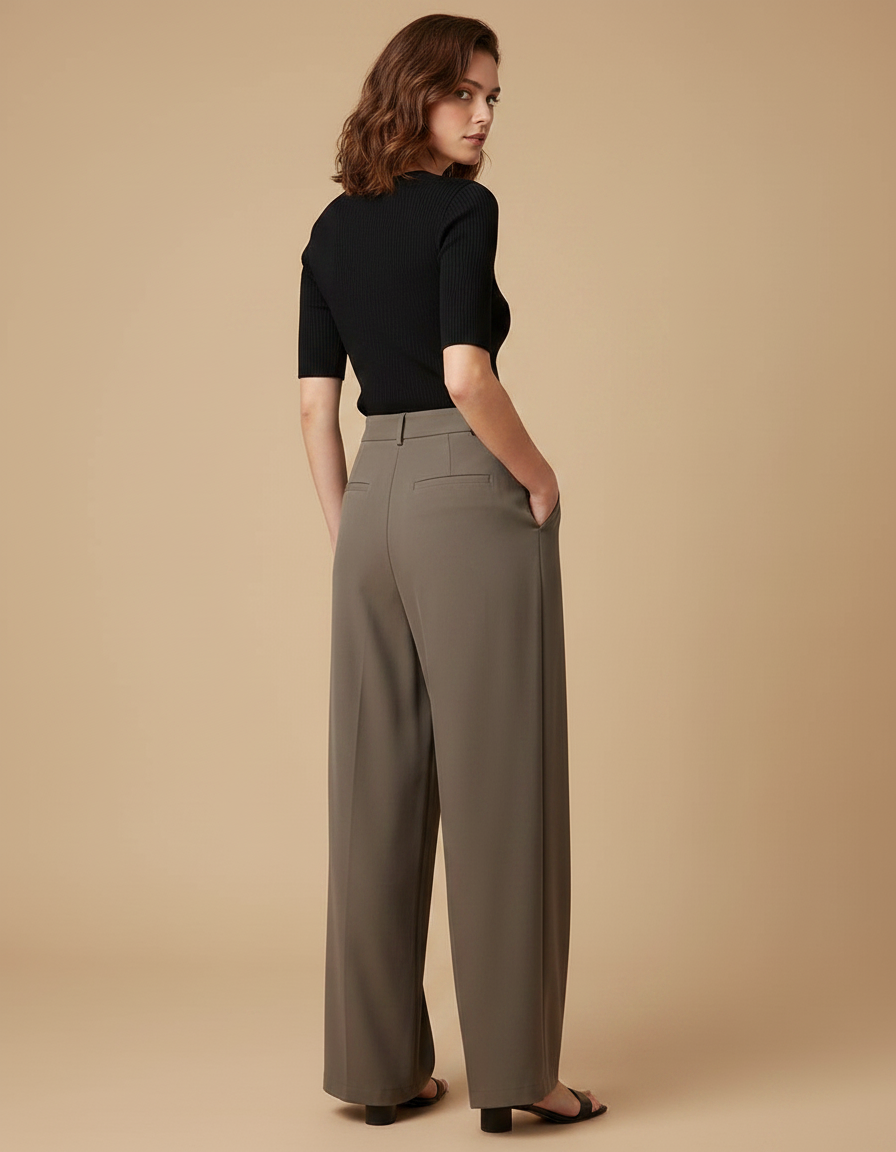 Pantalon Fluide Taupe - Kaki Polyester - vue 2