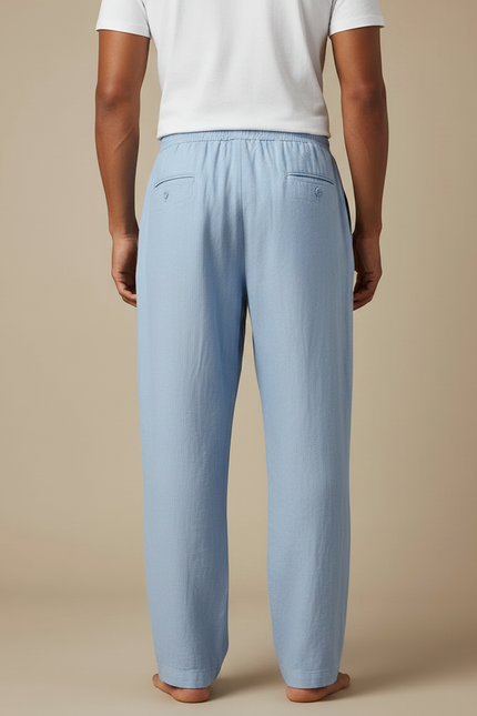 Pantalon Fluide Bleu Ciel Lin Ample Décontracté Homme - vue 2