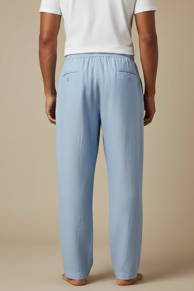 Pantalon Fluide Bleu Ciel Lin Ample Décontracté Homme - vue 2