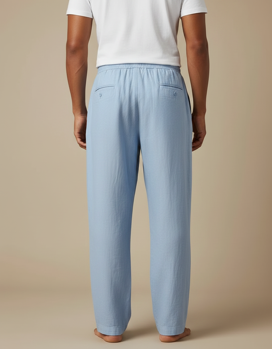Pantalon Fluide Bleu Ciel Lin Ample Décontracté Homme - vue 2