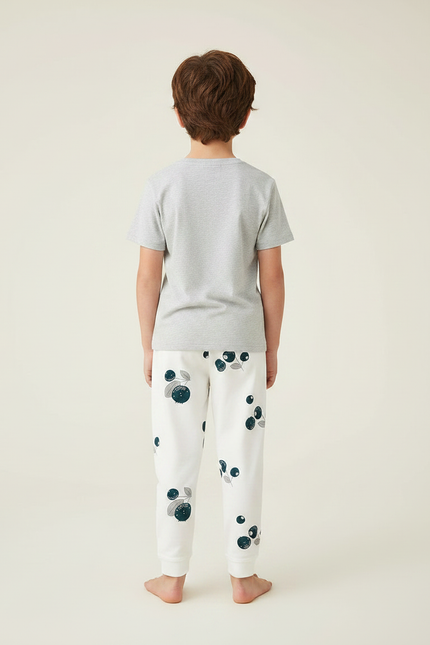 Pantalon Fluide Blanc Coton Imprimé Myrtille Élastique Enfant - Molleton - vue 2