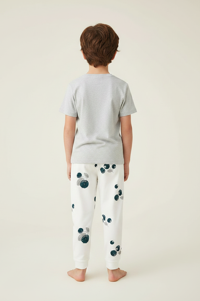 Pantalon Fluide Blanc Coton Imprimé Myrtille Élastique Enfant - Molleton - vue 2
