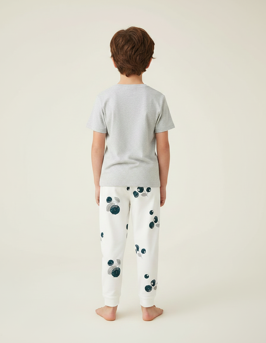 Pantalon Fluide Blanc Coton Imprimé Myrtille Élastique Enfant - Molleton - vue 2