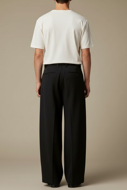 Pantalon Fluide Homme Noir Palazzo Viscose Chic - Polyester - vue 2