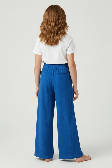 Pantalon Fluide Bleu Royal Ample Coton Plissé - vue 2