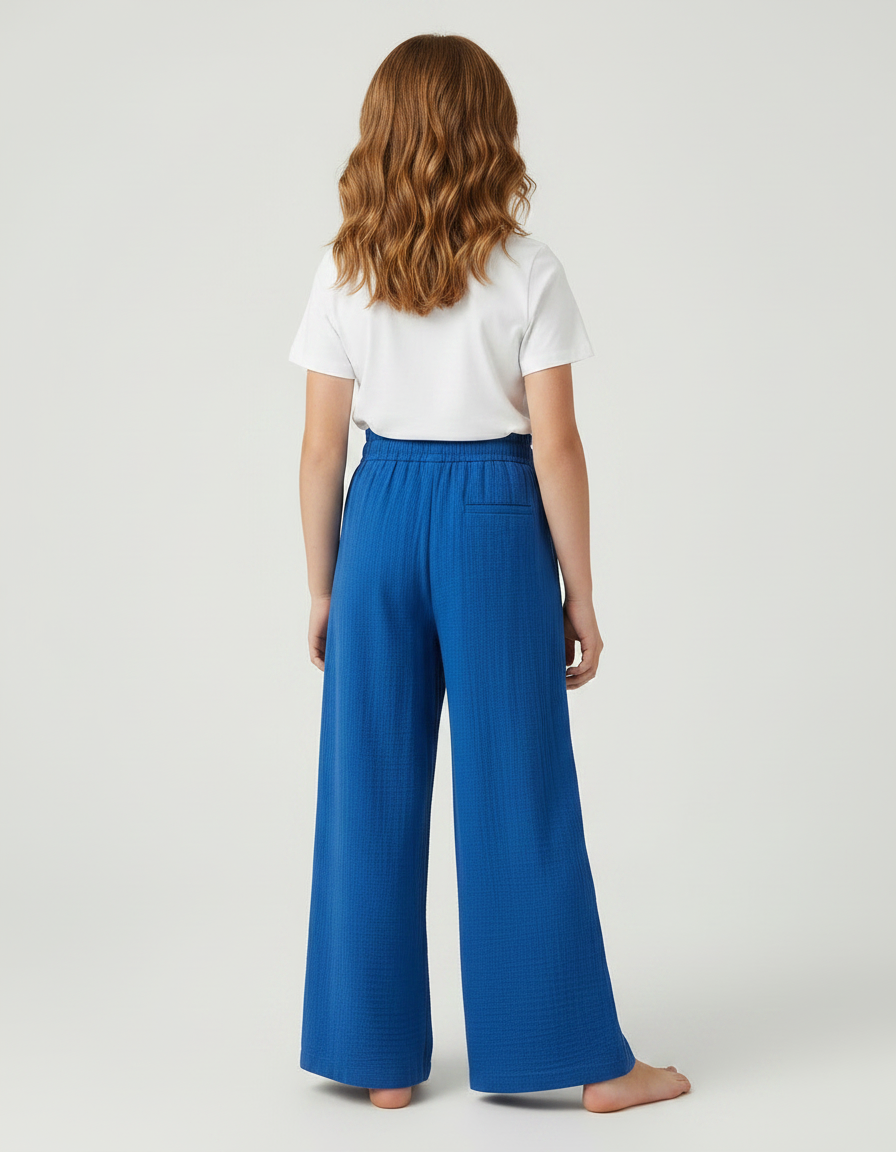 Pantalon Fluide Bleu Royal Ample Coton Plissé - vue 2