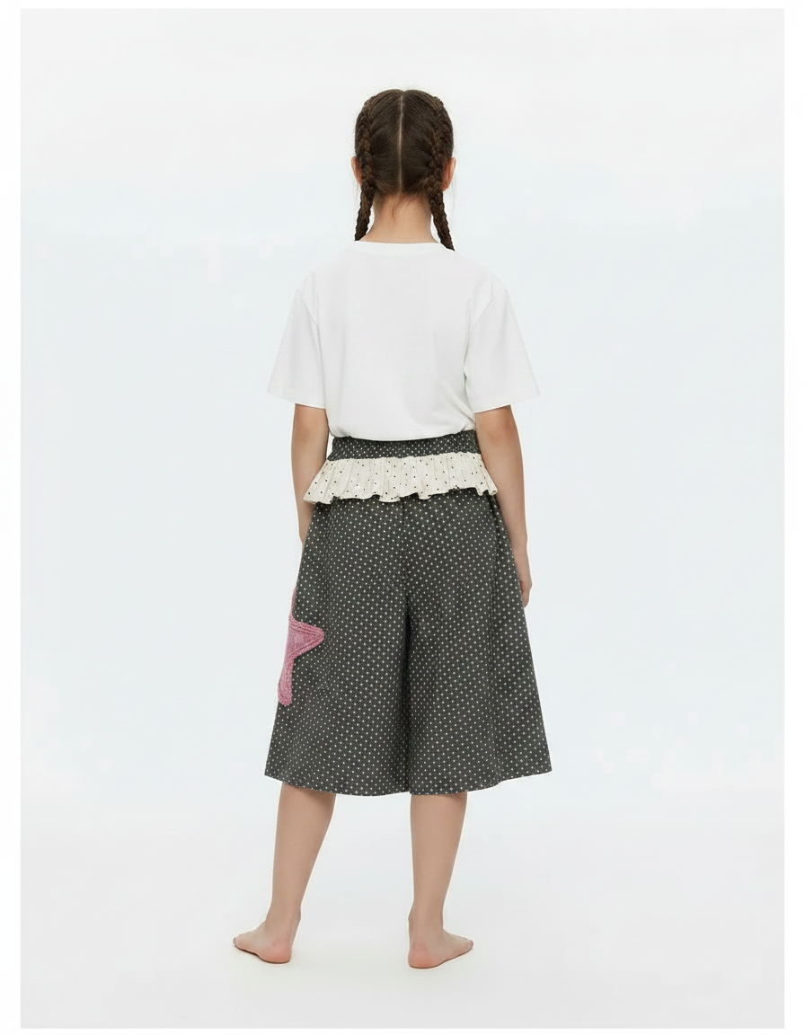 Pantalon Fluide Gris Pois Étoile Ample Enfant - Coton - vue 2