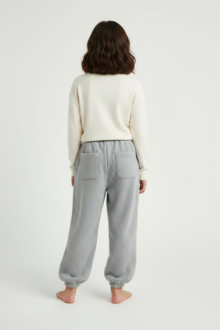 Pantalon Fluide Gris Ample Coton Molleton Confortable - vue 2