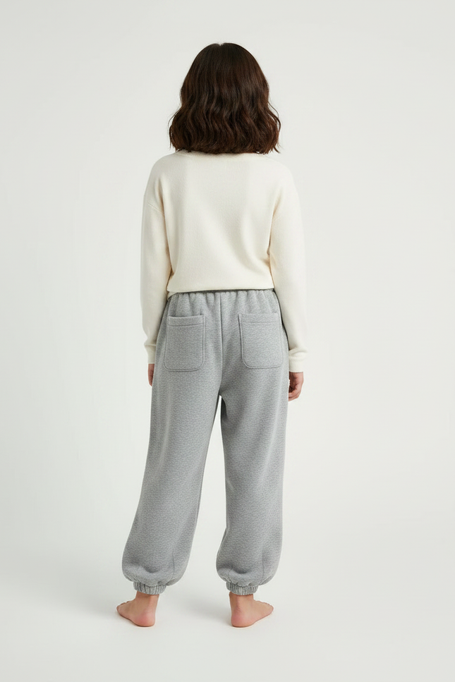 Pantalon Fluide Gris Ample Coton Molleton Confortable - vue 2