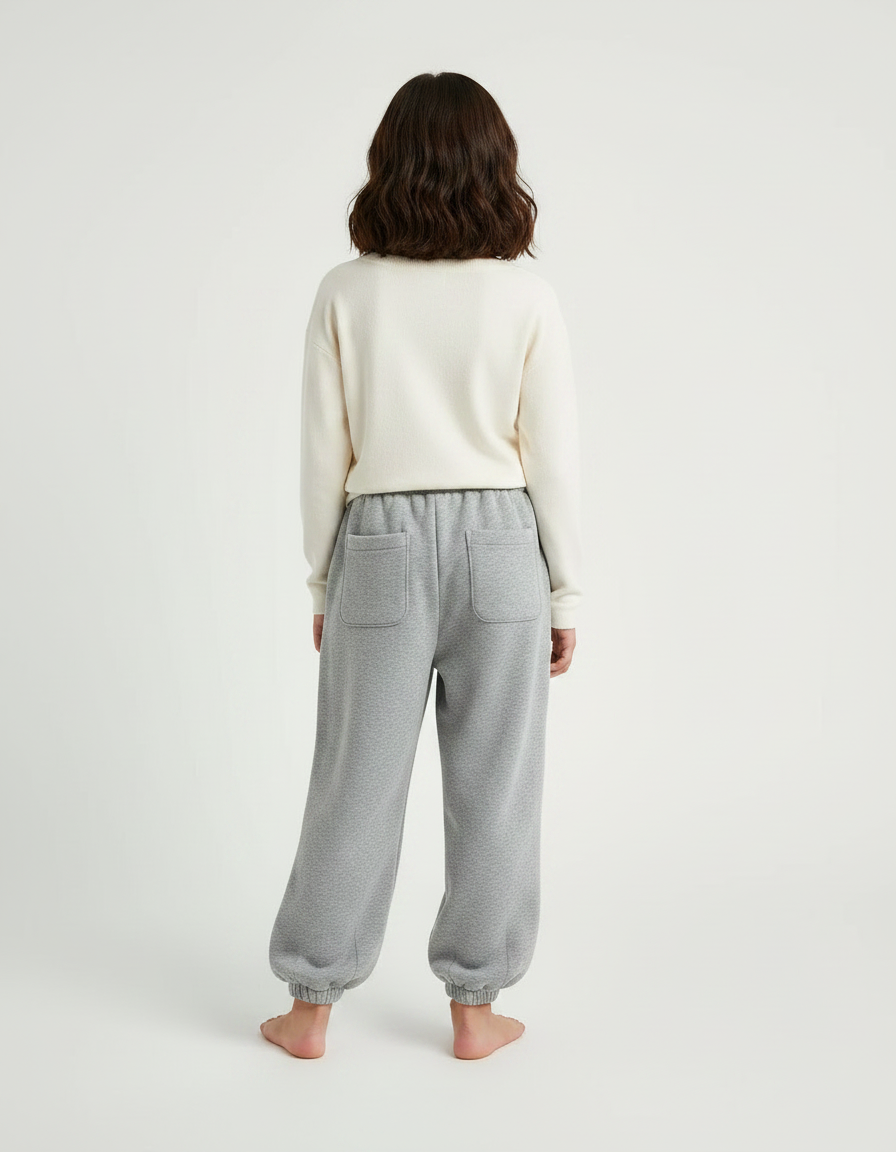 Pantalon Fluide Gris Ample Coton Molleton Confortable - vue 2