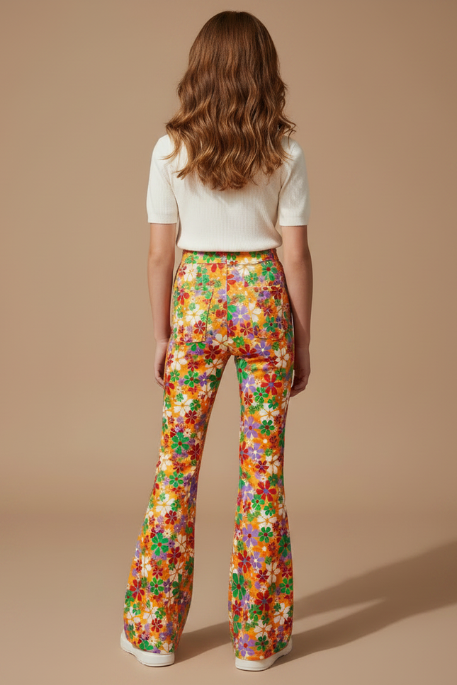 Pantalon Fluide Imprimé Floral Évasé Coloré Fille - Multicolore Viscose - vue 2