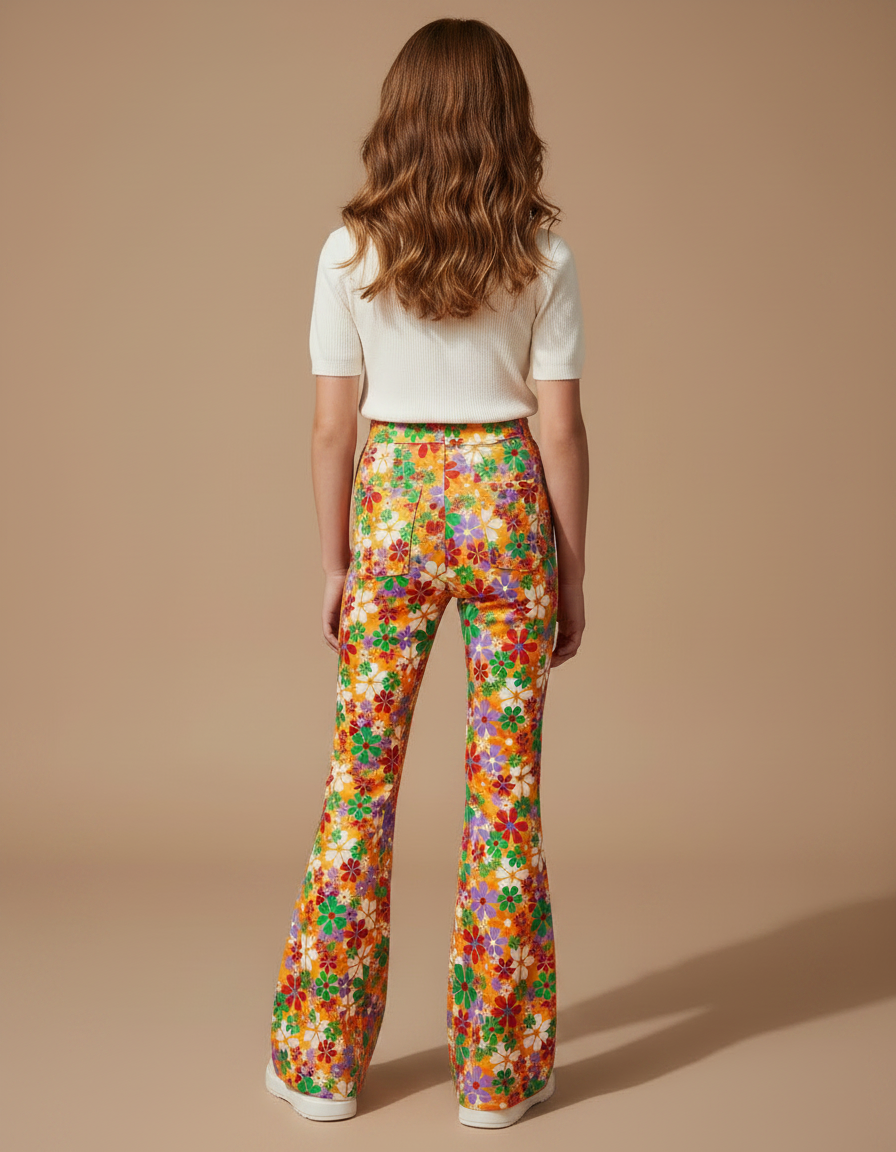 Pantalon Fluide Imprimé Floral Évasé Coloré Fille - Multicolore Viscose - vue 2